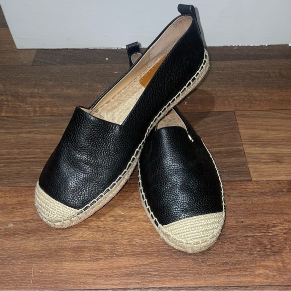 Lauren Ralph Lauren Shoes - Ralph Lauren Cameryn Espadrille Flat Shoes Tumbled Leather Black Size 9